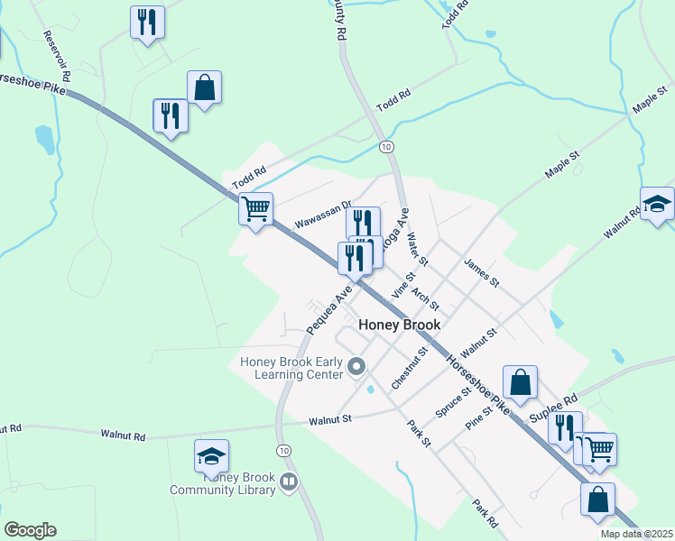 map of restaurants, bars, coffee shops, grocery stores, and more near 4740 Horseshoe Pike in Gap