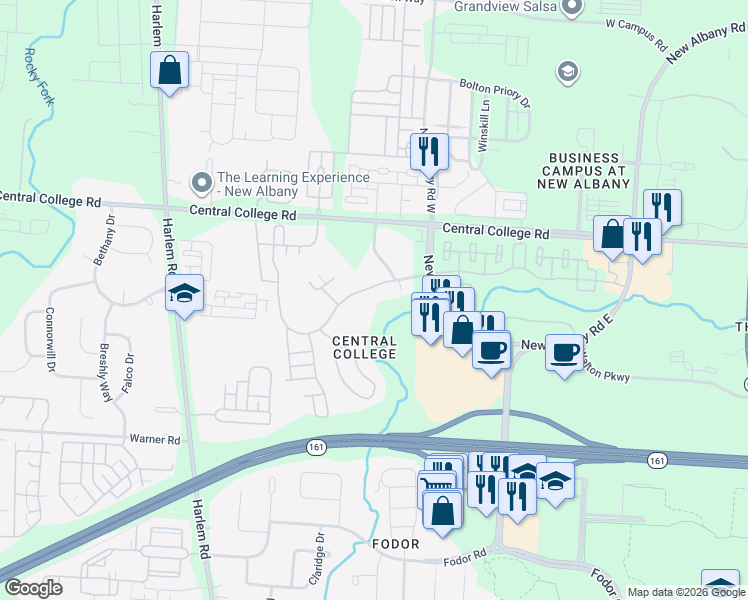 map of restaurants, bars, coffee shops, grocery stores, and more near 6923 Rothwell Street in New Albany