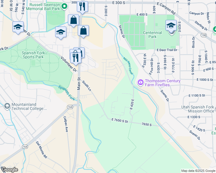 map of restaurants, bars, coffee shops, grocery stores, and more near 1027 South 200 East in Spanish Fork