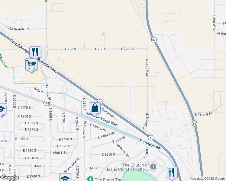map of restaurants, bars, coffee shops, grocery stores, and more near Grand Army of the Republic Hwy in Spanish Fork