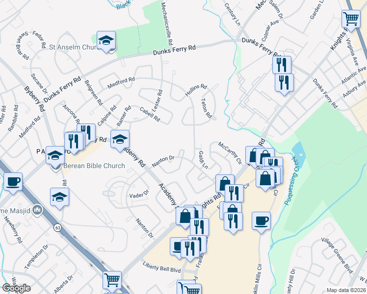 map of restaurants, bars, coffee shops, grocery stores, and more near 12648 Friar Place in Philadelphia