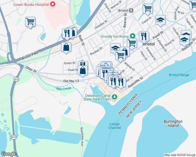 map of restaurants, bars, coffee shops, grocery stores, and more near 201C Mill Street in Bristol