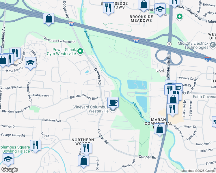 map of restaurants, bars, coffee shops, grocery stores, and more near 3115 Heron Pointe in Columbus