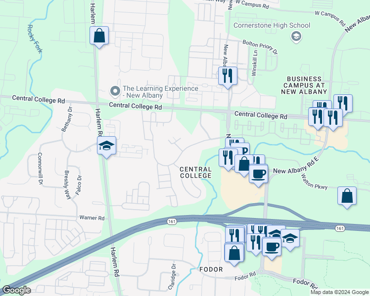 map of restaurants, bars, coffee shops, grocery stores, and more near 6906 Rothwell Street in New Albany