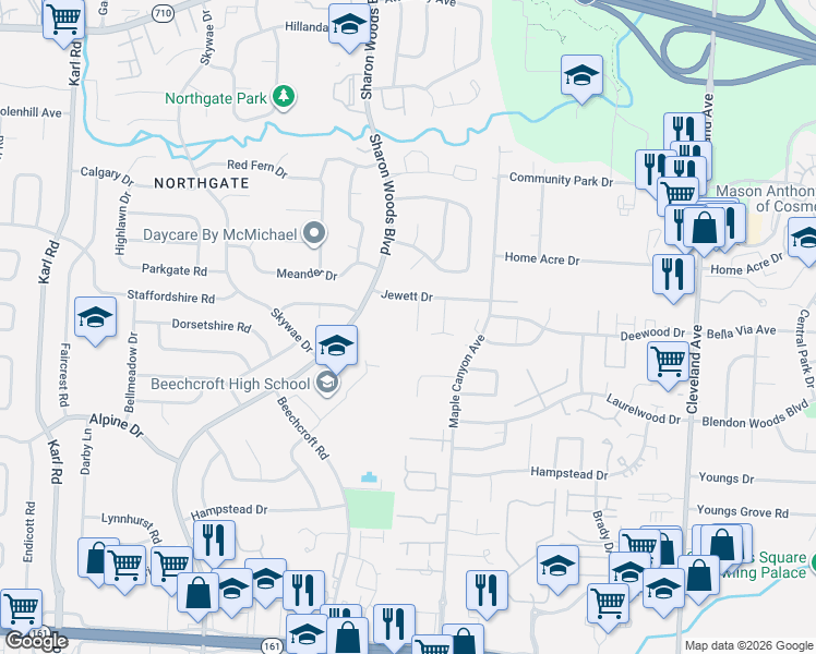 map of restaurants, bars, coffee shops, grocery stores, and more near 6247 Sweetwater Court in Columbus