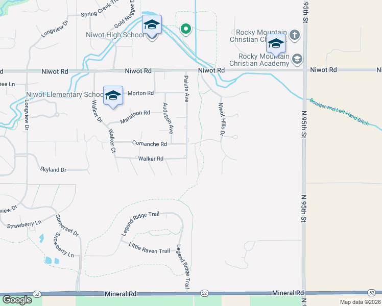 map of restaurants, bars, coffee shops, grocery stores, and more near 6700 Paiute Avenue in Niwot