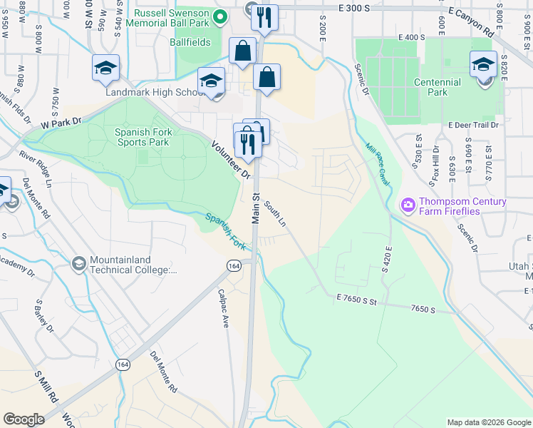 map of restaurants, bars, coffee shops, grocery stores, and more near 30 North in Spanish Fork