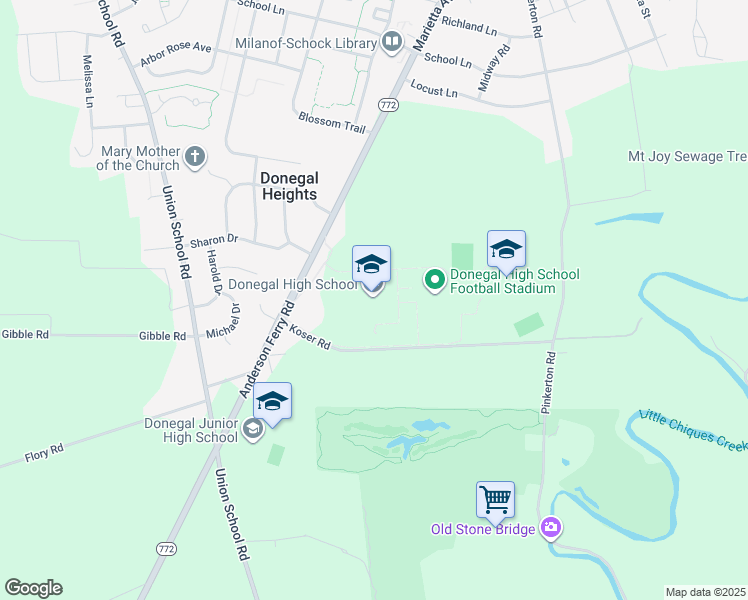 map of restaurants, bars, coffee shops, grocery stores, and more near 1025 Koser Road in Mount Joy