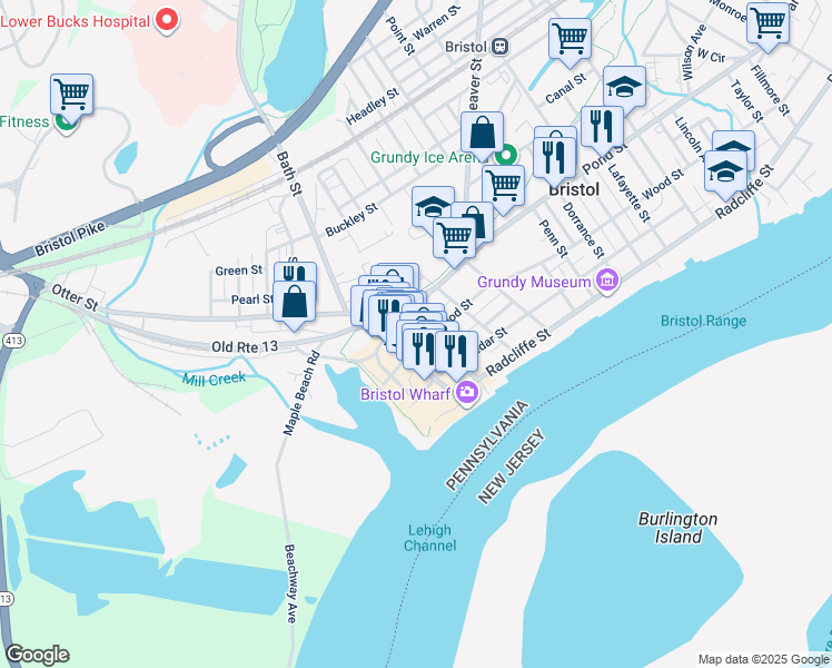 map of restaurants, bars, coffee shops, grocery stores, and more near 312 Market Street in Bristol
