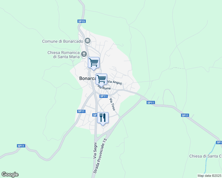 map of restaurants, bars, coffee shops, grocery stores, and more near 64 Via Roma in Bonarcado