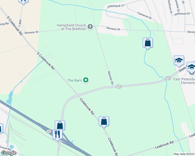 map of restaurants, bars, coffee shops, grocery stores, and more near 1790 State Road in Manheim