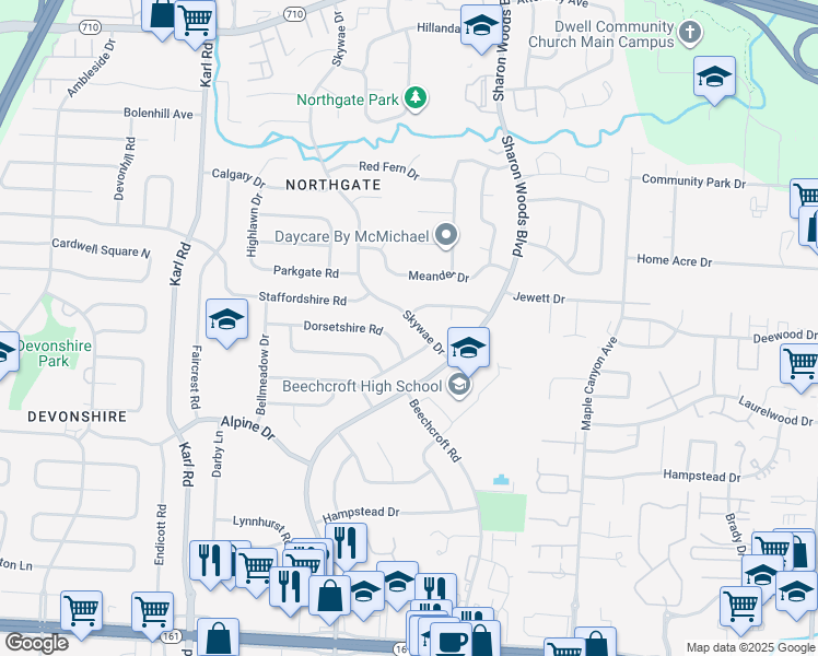 map of restaurants, bars, coffee shops, grocery stores, and more near 6277 Skywae Drive in Columbus