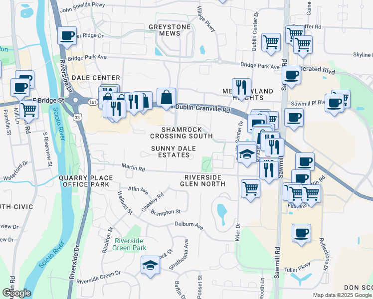 map of restaurants, bars, coffee shops, grocery stores, and more near 3154 Lilly Mar Court in Dublin