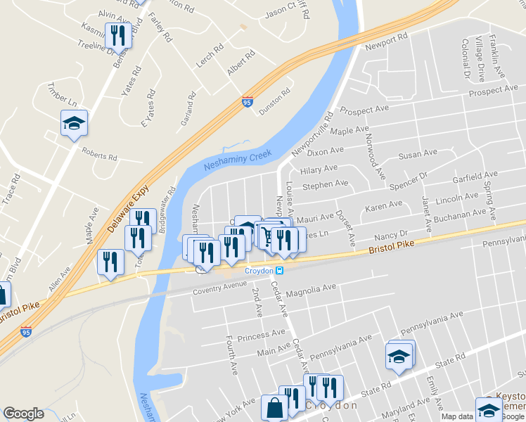 map of restaurants, bars, coffee shops, grocery stores, and more near 211 Belmont Avenue in Croydon