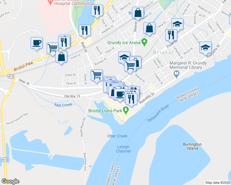 map of restaurants, bars, coffee shops, grocery stores, and more near 401 Mill Street in Bristol