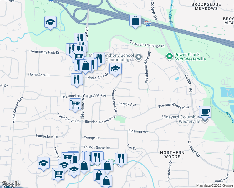 map of restaurants, bars, coffee shops, grocery stores, and more near 2740 Bella Via Avenue in Columbus