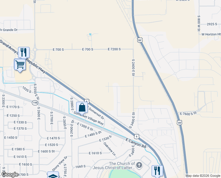 map of restaurants, bars, coffee shops, grocery stores, and more near 1027 South 3170 East in Spanish Fork