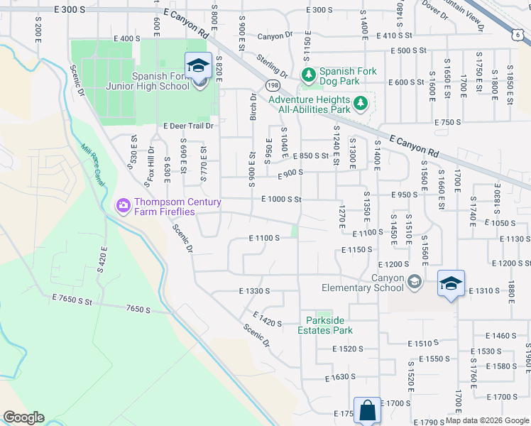map of restaurants, bars, coffee shops, grocery stores, and more near 955 E 1050 S in Spanish Fork
