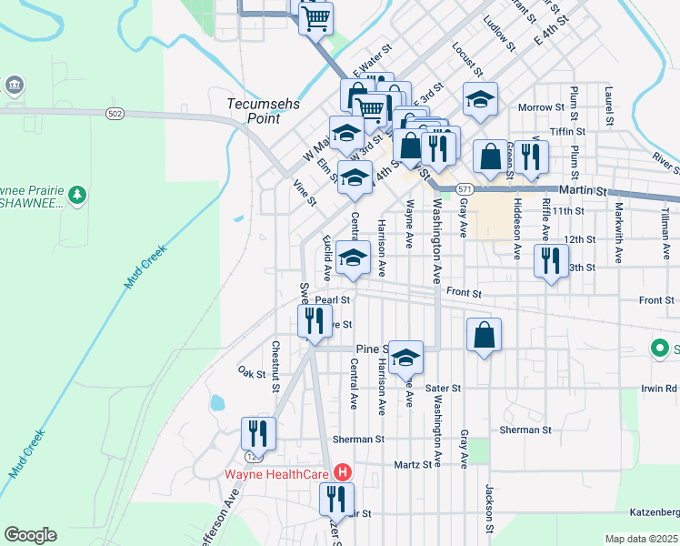 map of restaurants, bars, coffee shops, grocery stores, and more near 500 Penn Street in Greenville