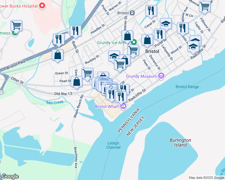 map of restaurants, bars, coffee shops, grocery stores, and more near 312 Market Street in Bristol