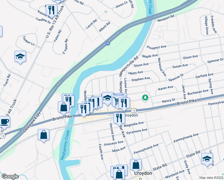 map of restaurants, bars, coffee shops, grocery stores, and more near 211 Belmont Avenue in Croydon