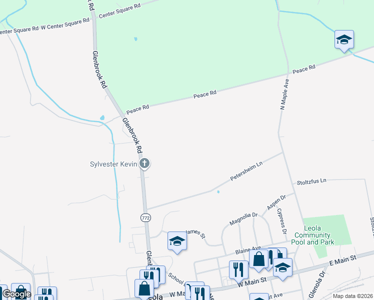 map of restaurants, bars, coffee shops, grocery stores, and more near 99 Glenbrook Road in Leacock-Leola-Bareville
