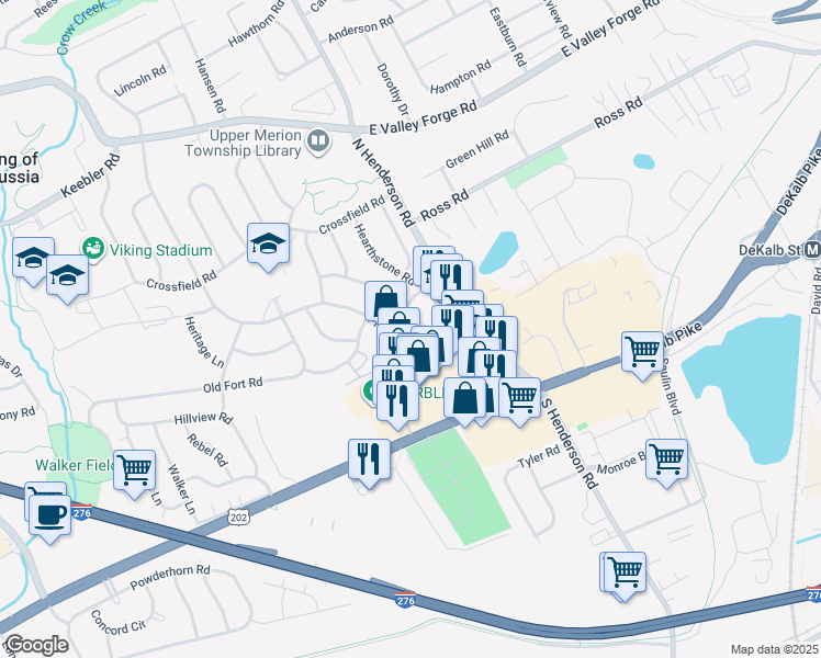 map of restaurants, bars, coffee shops, grocery stores, and more near 200 Prince Frederick Street in King of Prussia