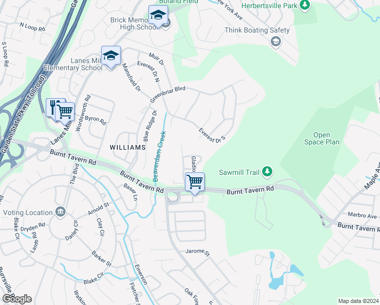 map of restaurants, bars, coffee shops, grocery stores, and more near 906 Gardenia Drive in Brick Township