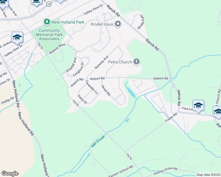 map of restaurants, bars, coffee shops, grocery stores, and more near 111 James Drive in New Holland