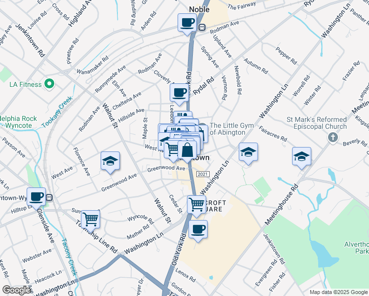 map of restaurants, bars, coffee shops, grocery stores, and more near 746 Yorkway Place in Jenkintown