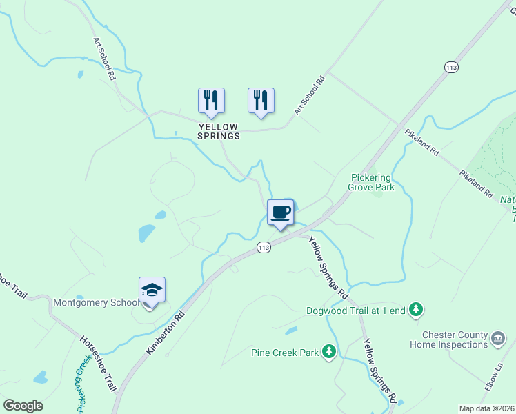 map of restaurants, bars, coffee shops, grocery stores, and more near 1626 Yellow Springs Road in Chester Springs