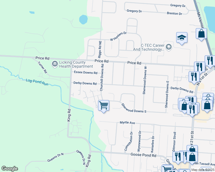 map of restaurants, bars, coffee shops, grocery stores, and more near 443 Derby Downs Road in Newark