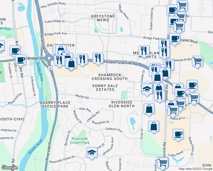 map of restaurants, bars, coffee shops, grocery stores, and more near 3154 Lilly Mar Court in Dublin