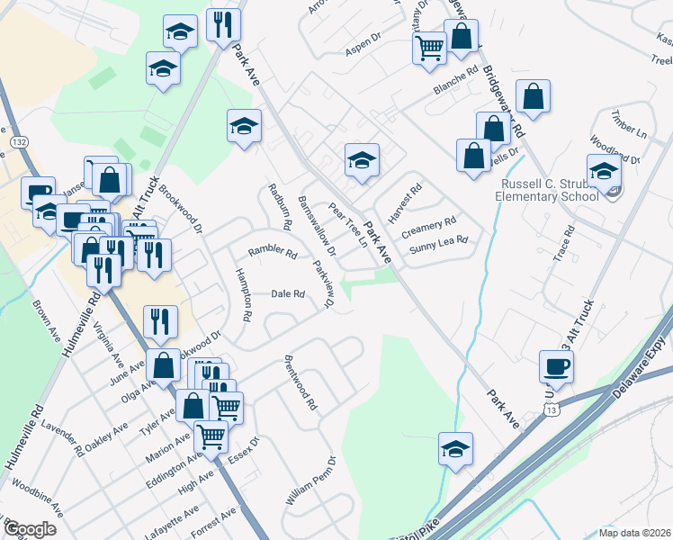 map of restaurants, bars, coffee shops, grocery stores, and more near 1513 Barnswallow Drive in Bucks County