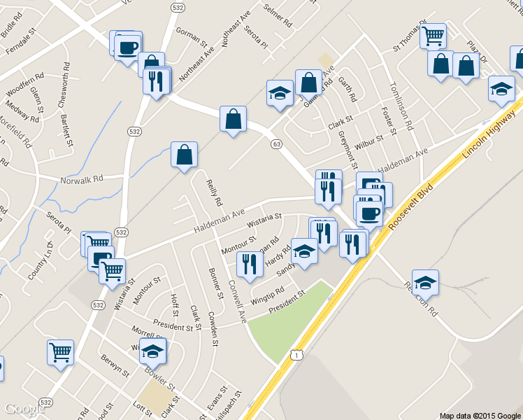 map of restaurants, bars, coffee shops, grocery stores, and more near 2000 Montour Street in Philadelphia