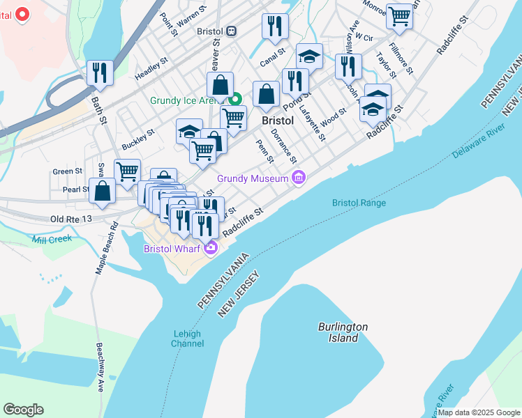 map of restaurants, bars, coffee shops, grocery stores, and more near 112 Walnut Street in Bristol