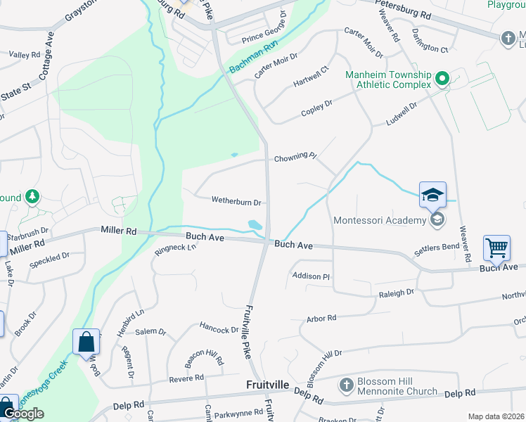 map of restaurants, bars, coffee shops, grocery stores, and more near 400 Wetherburn Dr in Lancaster