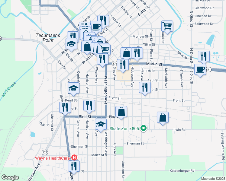 map of restaurants, bars, coffee shops, grocery stores, and more near 401 Gray Avenue in Greenville