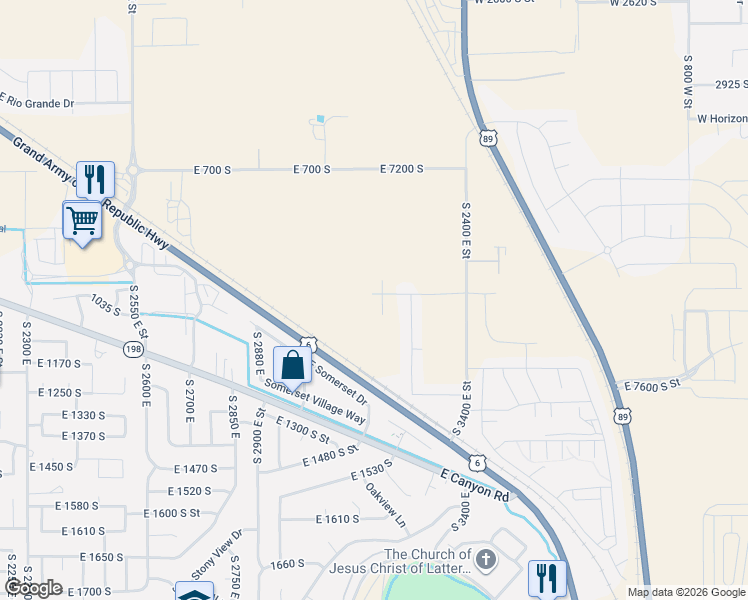 map of restaurants, bars, coffee shops, grocery stores, and more near 1026 South 3170 East in Spanish Fork