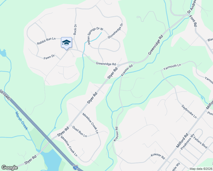 map of restaurants, bars, coffee shops, grocery stores, and more near 372 Styer Road in Glenmoore