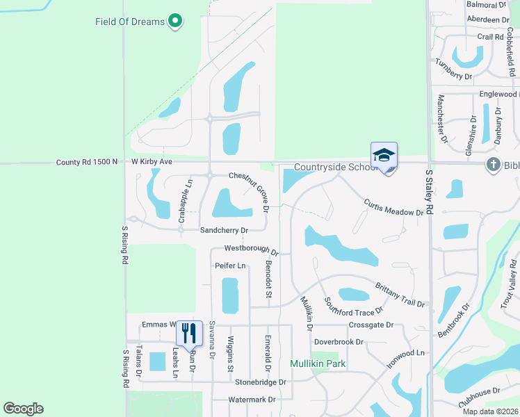 map of restaurants, bars, coffee shops, grocery stores, and more near 4705 Chestnut Grove Drive in Champaign
