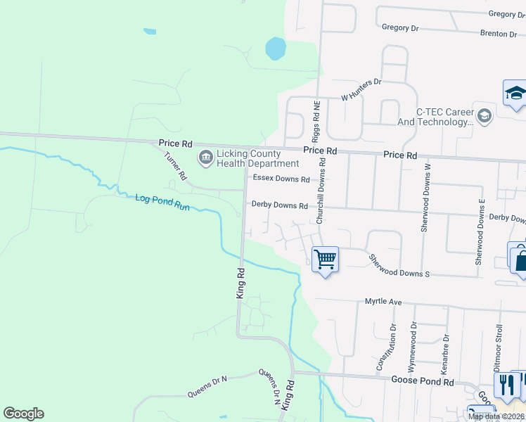 map of restaurants, bars, coffee shops, grocery stores, and more near 583 Derby Downs Road in Newark