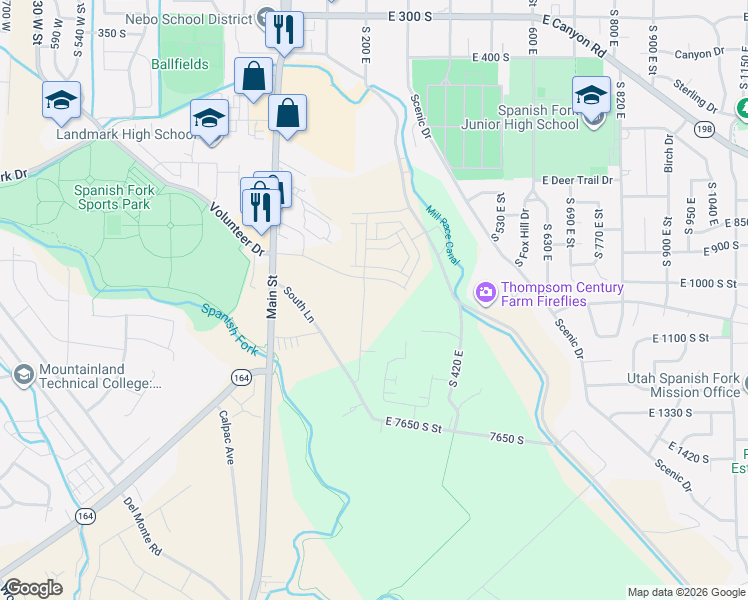 map of restaurants, bars, coffee shops, grocery stores, and more near 1009 South 200 East in Spanish Fork