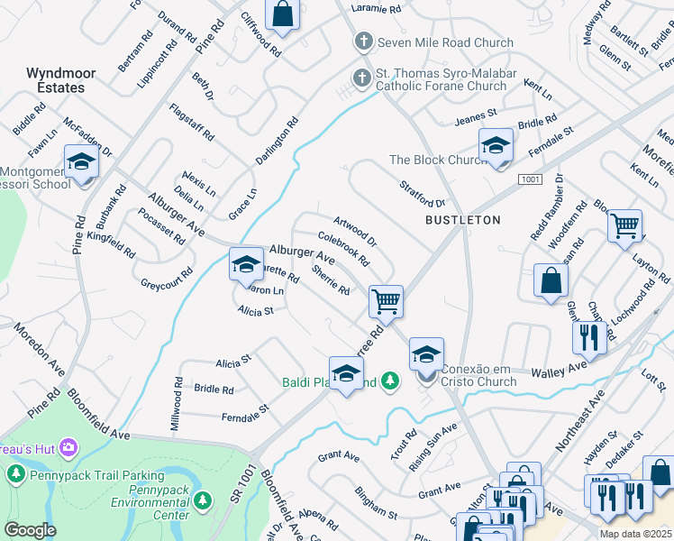 map of restaurants, bars, coffee shops, grocery stores, and more near 720 Alburger Avenue in Philadelphia