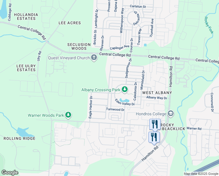 map of restaurants, bars, coffee shops, grocery stores, and more near 5950 Woodshire Drive in Westerville