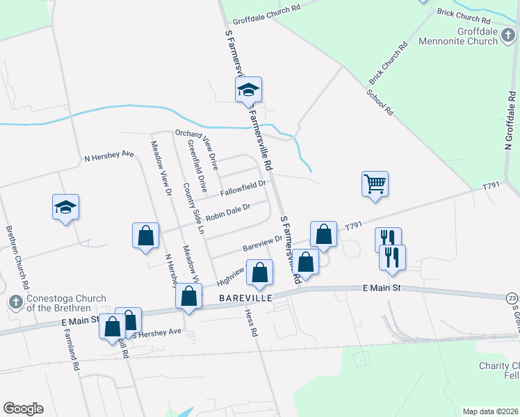 map of restaurants, bars, coffee shops, grocery stores, and more near 296 Robin Dale Drive in Leacock-Leola-Bareville
