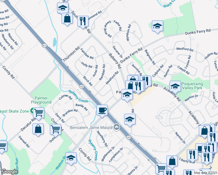 map of restaurants, bars, coffee shops, grocery stores, and more near 3312 Fairdale Road in Philadelphia