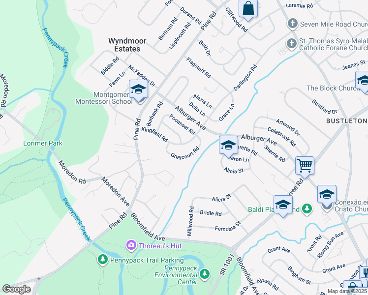 map of restaurants, bars, coffee shops, grocery stores, and more near 126 Kingfield Road in Philadelphia