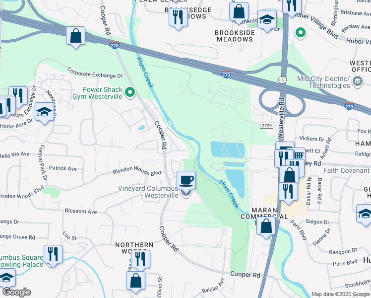 map of restaurants, bars, coffee shops, grocery stores, and more near 6098 Harbour Pointe in Columbus