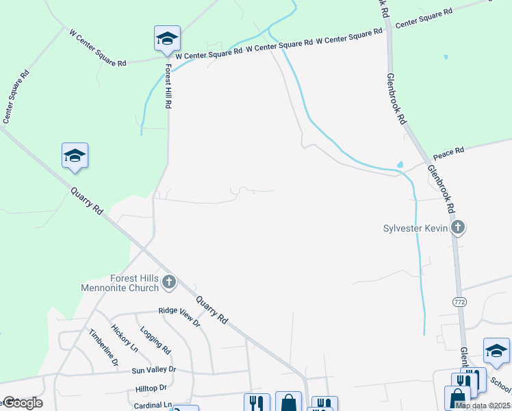 map of restaurants, bars, coffee shops, grocery stores, and more near 181 Forest Hill Road in Leola